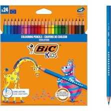 Aesco Bıc Kids Evolution Kuru Boya Kalemi, 24'lü Kutu, Kıymık Oluşturmaz, Çiğnemeye Karşı Dayanıklı, Kolay Açılır
