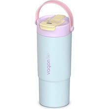 Aesco Tumbler Mug 660 ml Tek Kapak Çift Kullanım Pipetli Rahat Içim Kulplu Paslanmaz Çelik Termos 1102-660ML Turkuaz