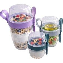 Aesco Beylini 3 Lü Set Taşınabilir Kaşık+Çatal Kapaklı Yoğurt Müsli Granola Yemek Diyet Saklama Kabı Take And Go Bardak Kahvaltı Salata Hazırla Çık