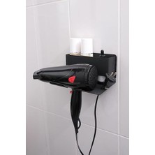 Aesco Siyah Metal Yapışkanlı Saç Kurutma Askısı, Yapışkanlı Banyo Düzenleyici Organizer Fön Makinelik MT83S