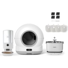 Aesco Xenon Smart Akıllı Otomatik Kedi Tuvaleti (Kameralı) Çelik Köpek  Kabı Şarjlı Bataryalı Su Pınarı Sebili ve Filtre (4 Adet) Evcil Hayvan 4'lü Pet Ürünleri Başlangıç Seti