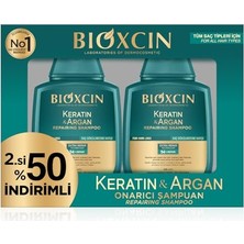 Aesco Bioxcin Keratin & Argan Onarıcı Şampuan | 2 x 300 ml | Yıpranmış ve Hasar Görmüş Saçlar Için | Hidrolize Keratin + Argan Yağı + Biocomplex B11