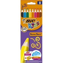 Aesco Bıc Kids Jumbo-Üç Kenarlı-Yumuşak, Boyama Kalemi 6,2 Mm, 8-Çeşitli Renklerde, Kartonetuı Her Biri 8 Adet, Jumbo-Dahil Kalemtraş