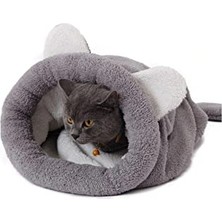 Aesco Bundera Bobi Kedi Yatağı Evcil Hayvan Kedi Minderi Yumuşak Kedi Tüneli Uyku Tulumu Yatak Kulübesi (Gri)