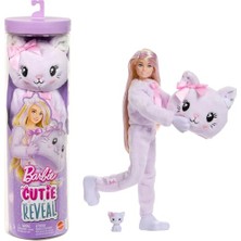 Aesco Barbie Cutie Reveal Bebek ve Aksesuarları, Yumuşak Dostlar Serisi Kedicik, Renk Değişimi ve Mini Evcil Hayvan Dahil 10 Sürpriz, JJP64