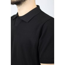 Polo V Yaka Pirinç Örgü Regular Fit Erkek Triko | Ventov Siyah - M
