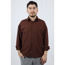 Dokulu %100 Pamuk Regular Fit Erkek Gömlek | Ventov Kahverengi - Xxl