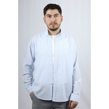Çizgili Düğmeli Yaka Regular Fit Erkek Gömlek | Ventov Mavi - M