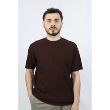 Bisiklet Yaka Fitilli Örgü Regular Fit Erkek Triko | Ventov Kahverengi - M