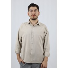 Dokulu %100 Pamuk Regular Fit Erkek Gömlek | Ventov Bej - M
