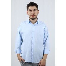 Dokulu %100 Pamuk Regular Fit Erkek Gömlek | Ventov Mavi - Xl