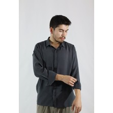 Dökümlü Relaxed Fit Erkek Gömlek | Ventov Antrasit - Xl