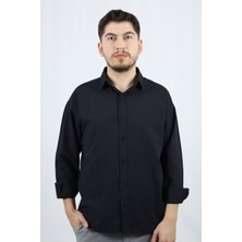 Dokulu %100 Pamuk Regular Fit Erkek Gömlek | Ventov Siyah - Xl