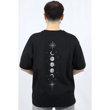 Celestial Path %100 Pamuk Oversize Bisiklet Yaka Tasarım Tişört | Ventov Siyah - L