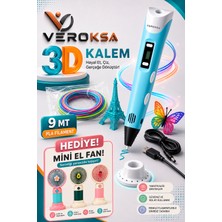 Veroksa 3D Kalem Seti | 9 mt Pla Filament + Mini El Fanı Hediyeli | LCD Ekranlı USB Şarjlı 3 Boyutlu Yazıcı Kalemi