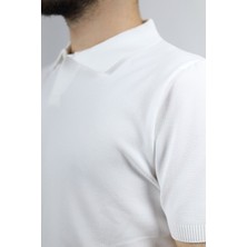 Polo V Yaka Pirinç Örgü Regular Fit Erkek Triko | Ventov Beyaz - S