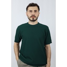 Bisiklet Yaka Fitilli Örgü Regular Fit Erkek Triko | Ventov Yeşil - M