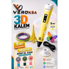 Veroksa 3D Kalem Seti | 9 mt Pla Filament + Mini El Fanı Hediyeli | LCD Ekranlı USB Şarjlı 3 Boyutlu Yazıcı Kalemi