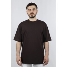 %100 Pamuk Oversize Bisiklet Yaka Erkek Tişört | Ventov Kahverengi - L