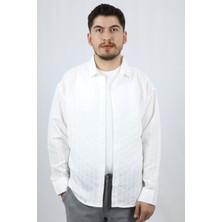 Çizgili Pamuk Karışımlı Relaxed Fit Erkek Gömlek | Ventov Beyaz - M