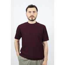 Bisiklet Yaka Fitilli Örgü Regular Fit Erkek Triko | Ventov Bordo - Xl
