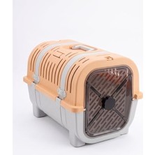 Aesco Orret Home Kedi Taşıma Çantası Plastik Kafes Kilitlenebilir Kapaklı Havalı Taşıma Kabı Kedi Köpek Taşıma Box Güvenli Pet Taşıma Kafesi Seyahat Çantası (Açık Gri-Bej)