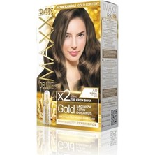 Aesco Maxx Deluxe Gold Serisi 24K Altın Parçacıklı Serum ile 1 Kutu 2 x 50 ml ve Geliştiriciler Saç Boyası (Kumral 7.0)