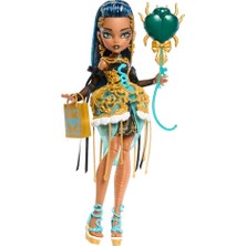 Aesco Monster High Altın Rengi Parti Elbisesi Giyen Cleo De Nile Bebek ve Davetiye, Balon, Hediye ve Ruj Gibi Temaya Uygun Aksesuarlar, JBG76