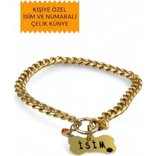 Aesco Caramelos Isimli Köpek Tasması- Köpek Zincir - Paslanmaz Çelik Köpek Kolyesi - Köpek Kolye - Orta ve Büyük Irk Soft Gold-M