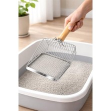 Aesco Busstier Metal Kedi Kumu Küreği Ahşap Saplı Dayanıklı Izgaralı Kedi Tuvaleti Temizleme Küreği Ergonomik Saplı Kolay Temizlik Aparatı Paslanmaz Çelik
