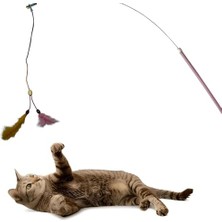 Aesco Aee® Kedi Oltası Elastik Çift Tüylü Çanlı Boncuklu Kedi Oyuncağı – 130 cm Uzunluk, Dayanıklı Paslanmaz Tel,boncuk Dolu Sap,zilli ve Boncuklu Interaktif Hareketli Kuş Tüylü Kedi Oyuncağı