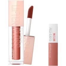 Aesco Maybelline New York Lifter Gloss Nemlendirici Dudak Parlatıcısı 009 Topaz & Mini Super Stay Matte Ink Likit Mat Ruj 65 Seductress Makyaj Seti