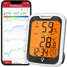 Aesco Thermopro TP358 Dahili Saatli Termometre Higrometre, Bluetooth Dijital Ev Termometresi, Veri Depolama ve Oda Için Uyarı Fonksiyonlu Arkadan Aydınlatmalı Nem Ölçer