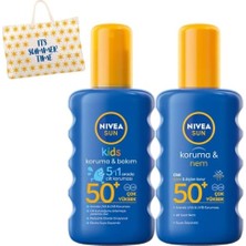 Aesco Nıvea Sun Spf 50+ Koruma & 48 Saat Nemlendirme Güneş Kremi Sprey 200 ml ve Nıvea Sun Spf 50+ Koruma & Bakım Çocuk Güneş Spreyi 200 ml