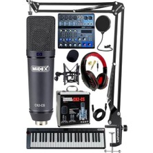 Aesco Stüdyo Ekipmanları Midi Live Paket-5 Ses Kartlı Mikser Midi Klavye Cx2 Mikrofon Kulaklık