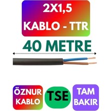 Aesco Öznur 2x1,5 Ttr Kablo, 40 Metre, Siyah