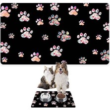 Aesco Monnhein  ve Su Evcil Hayvan Beslenme Matı, Kolay Temizlenen Emici Su Geçirmez Kumaş, Küçük Orta Boy ve Büyük Kedi ve Köpekler Için Dayanıklı Köpek Kedi Paspas (50X35, Siyah Renkli Pati)