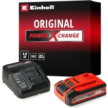 Aesco Orijinal Einhell Akü ve Şarj Cihazı Başlangıç Kiti Power X-Change (Akü, Li-Ion, 18 V, 4.0 Ah Akü ve Hızlı Şarj Cihazı, Tüm Power X-Change Cihazları ile Uyumlu) - 4512042