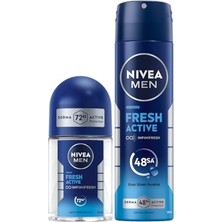 Aesco Nıvea Men Erkek Sprey Deodorant Fresh Active 150ML ve Mini Roll-On Fresh Active 25ML, Okyanus Özleri, Uzun Süren Ferahlık