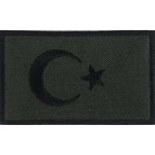 Aesco Sim Nakış Turkey Türkiye Türk Bayrakları Nakış Işleme Arma Patch Peç 5x8 cm Haki Siyah