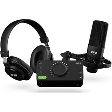 Aesco Evo Start Recording Bundle (Evo 4 Ses Kartı, Sr1 Geniş Diyaframlı Kondenser Mikrofon, SR2000 Kapalı Stüdyo Kulaklıkları, Mikrofon Shock Mountu ve Xlr Bağlantı Kablosu), Siyah