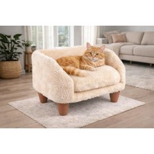 Aesco Gobypet Peluş Kedi Koltuğu – Yumuşak ve Lüks Kedi Köpek Yatağı, Çıkarılabilir ve Yıkanabilir Kılıf, Rahat Minder, Evcil Dostlar Için Konforlu Yatak (Krem)