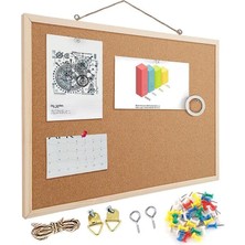 Aesco Mantar Pano Ahşap Çerçeve 45X60 cm 1 Adet Harita Çivisi Hediyeli Duvara Monte Mantar Çerçeve Evde Okulda Büroda Ofiste
