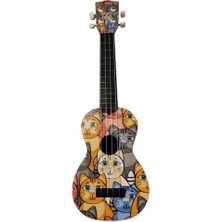Aesco Soprano Ukulele, Kedi Desenli, Renkli Çizimli, 4 Telli Müzik Aleti, Dekoratif Çocuk ve Yetişkin Müzik Enstrümanı
