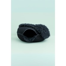Aesco Peluş Donut Kedi Yatağı - Peluş Donut Kedi Tüneli Koyu Gri-L