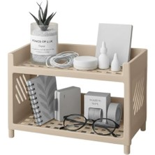 Aesco Çok Amaçlı 2 Katlı Organizer Raf – Bej Plastik Düzenleyici Stand – Banyo, Mutfak, Masaüstü ve Ofis Için – 25 x 18 cm