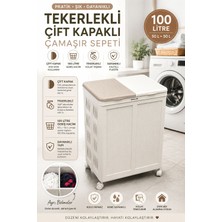 Funny Life 100 Lt Çift Kapaklı Çamaşır Sepeti Tekerlekli 2 Bölmeli Kirli Çamaşır Düzenleyici