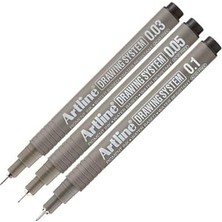 Aesco Teknik Çizim Kalemi 0.03-0.05 - 0.1 mm Siyah 3 Lü Set Artline Drawing Teknik Çizim Kalemi