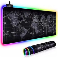 Aesco Büyük Oyuncu Rgb Mousepad & Klavye Pad World Map Desenli Işıklı 80X30CM Pad