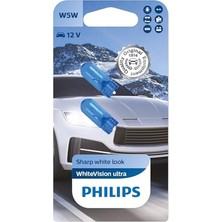 Aesco Philips T10 W5W Whitevision Ultra Halojen Sinyal Lambası, Çift Kabarcık, 35484330, Arabalar Için, Beyaz Gün Işığı
